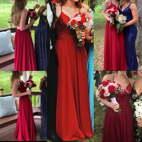 PROMGIRL BURGUNDY/RED PROM DRESS WORN ONCE - Picture 1 of 6